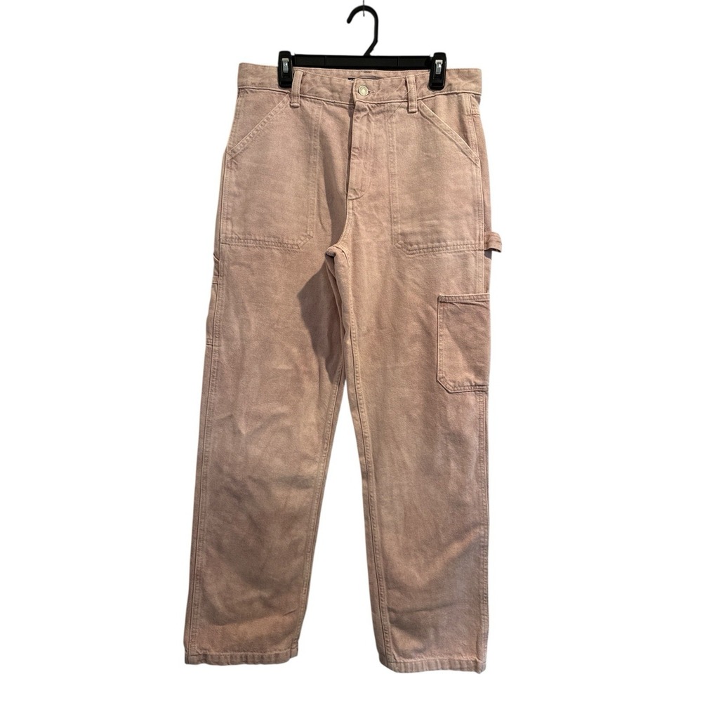 ZARA Light Dusty Pink Wide Leg DENIM CARGO TROUSERS PANTS WITH POCKETS Sz 31